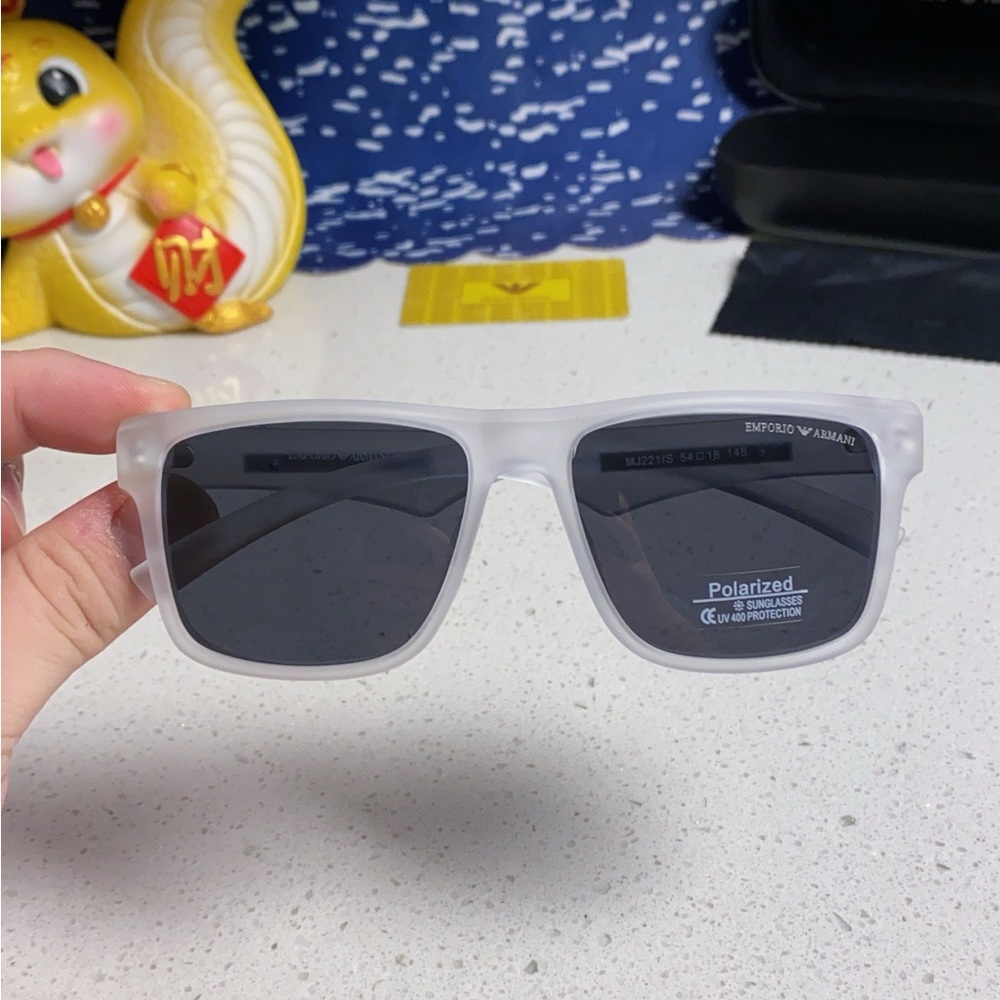 Emporio Armani Frosted White Frame Polarized Black Lens Sunglasses
